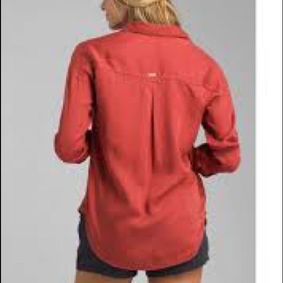 Prana Updrift tencel button down shirt with pocket women’s sz SX grey red - Picture 5 of 5